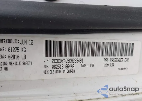 2012 Dodge Challenger Sxt z USA, uszkodzony, nr VIN 2C3CDYAG5CH293491